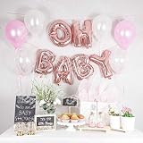 OH Baby Balloon Rose Gold 16" | Baby Shower Balloons Girl | Girl Baby Shower Decorations | Pink Baby Shower Decorations Bonus 12 Pack Pink White Confetti Baby Balloons | Baby Girl Shower Decorations