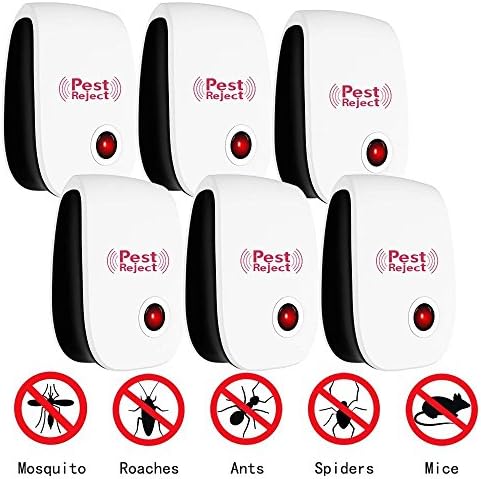 PESKI Pest Control Ultrasonic Repeller [6 Pack] - Electronic Repellent Plug In for Mosquitoes, Insects, Spiders, Mices, Roaches, Bugs, Flies, Fleas &amp; Ants - Black