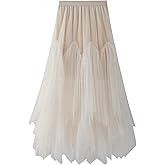 Women's Tulle Skirt Formal High Low Asymmetrical A-Line Fairy Elastic Waist Layered Long Midi Skirts