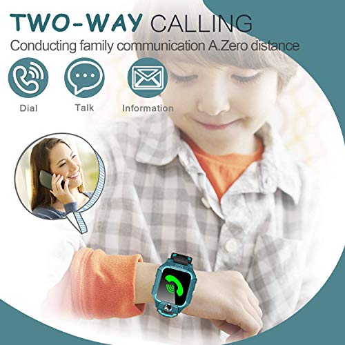 【SIM Card Included】 Kids Smart Watches-GPS Tracker Smart Watch Phone for Boys Girls -Waterproof Smartwatch with SOS Games Touch Digital Wrist Watch Holiday Toys Birthday Gifts (Green)