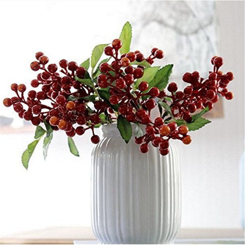 Felice Arts Pack of 6 Rich Red Artificial Berry Stems Holly Christmas Berries for Festival Holiday and Home Decor
