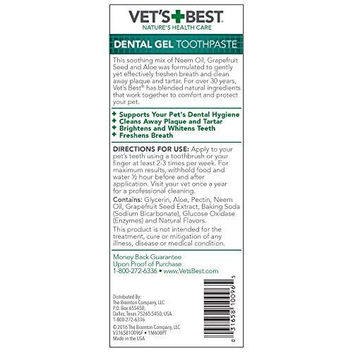 Vet's Best Enzymatic Dog Toothpaste – Vet Formulated Dental Gel for Teeth Cleaning, Fresh Breath, Tartar Control, Plaque Remover & Oral Hygiene for Dogs, 3.5 oz