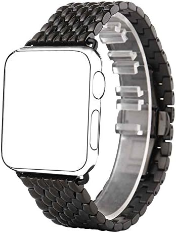 HUANLONG Latest Solid Stainless Steel Metal Replacement 3 Pointers Watchband Bracelet with Double Button Folding Clasp for Apple Watch Iwatch Series 1/2/3