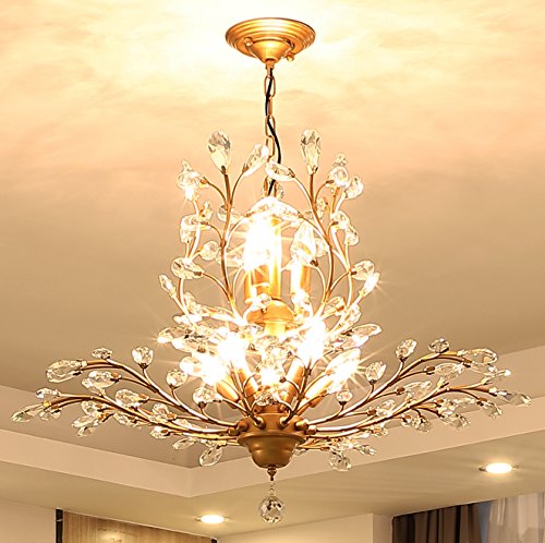 Garwarm 7-Light Vintage Crystal Chandeliers Ceiling Lights LED Light Crystal Pendant Lighting Ceiling Light Fixtures Chandeliers Lighting for Living Room Bedroom Restaurant Porch Chandelier(Bronze)