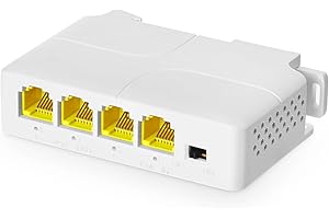 Gigabit PoE Passthrough Switch, 1 PoE in 3 PoE Out Extender, IEEE802.3af/at PoE Powered, 10/100/1000Mbps Ethernet, din-Rail &