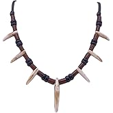 Wooden Bead Resin Tooth Adjustable Tribal Necklace for Men Women Caveman Black Coconut Wood Beads Necklace