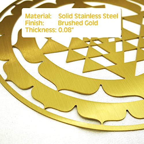 CANDIKO Sacred Geometry Stainless Steel Metal Wall Art Sri Yantra Symbol Decor 12 inch (Gold, Large)