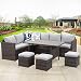 Wisteria Lane Patio Furniture Set,7 PCS Outdoor Conversation Set All Weather Wicker Sectional Sofa Couch Dining Table Chair with Ottoman,Grey