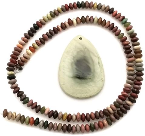 Colorful Imperial Jasper Teardrop Focal Pendant Bead with 5mm Thin Rondell Beads, Jewelry Making SET