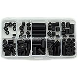 Electronics-Salon Black Nylon Round Spacer Assortment Kit, for M3 Screws, Plastic.