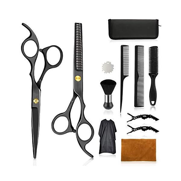 Wrei Hair Scissors Set,Hair Cutting Scissors Kit,11 Pcs Professional Haircut Stainless Steel Scissors,Thinning Shears…
