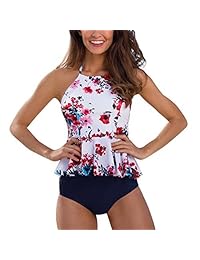 Traje de baño para dama, estilo retro, floral, peplum, push up, cintura alta, bikini
