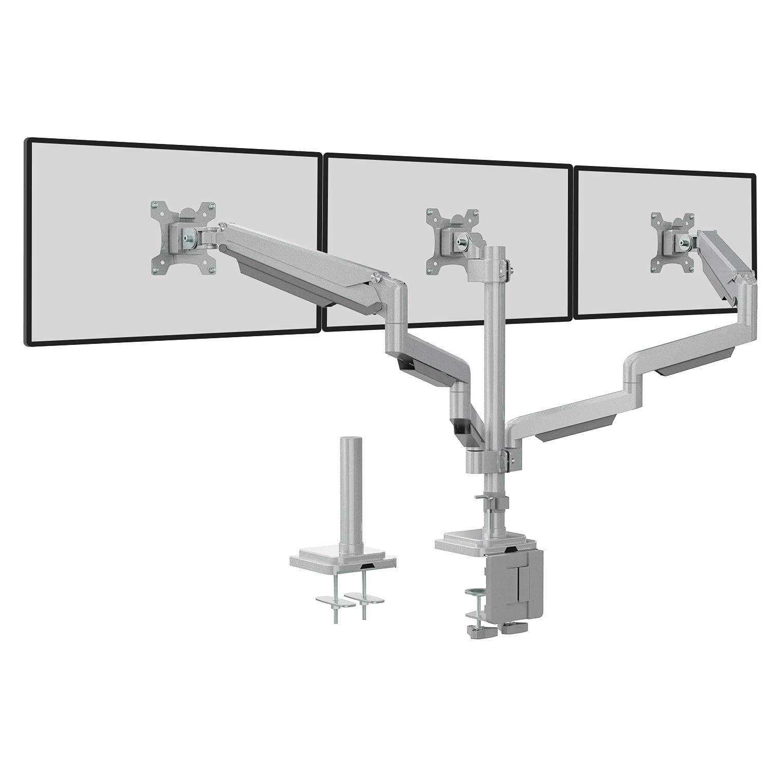UPGRAVITY Triple Monitor Mount For 3 Screens Up To 27" - Fully Adjustable VESA Stand With Cable Management (Clamp/Grommet Mount)