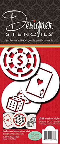 Designer Stencils C768 Casino Night Cookie Stencil Set, (Dice, Cards, Poker Chip) Beige/semi-transparent