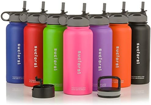 SUCFORST Water Bottle +2 Extra Accessories - Vacuum Insulated Stainless Steel Wide Mouth Travel Mug - Powder Coated Double-Walled Flask