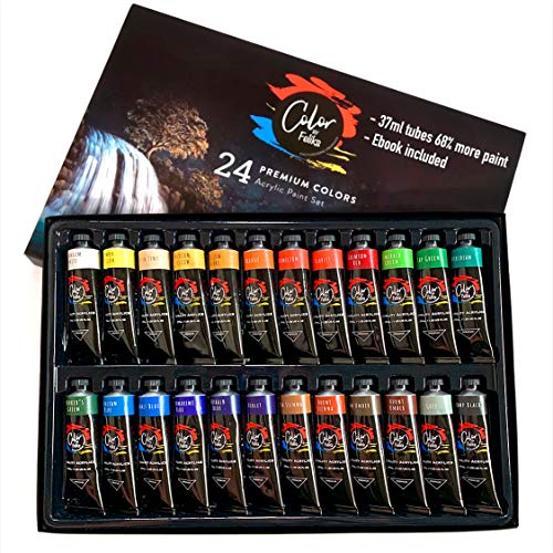 Acrylic Paint Set of 24 Vivid Colors, Large Tubes (37 mL, 1.25 oz