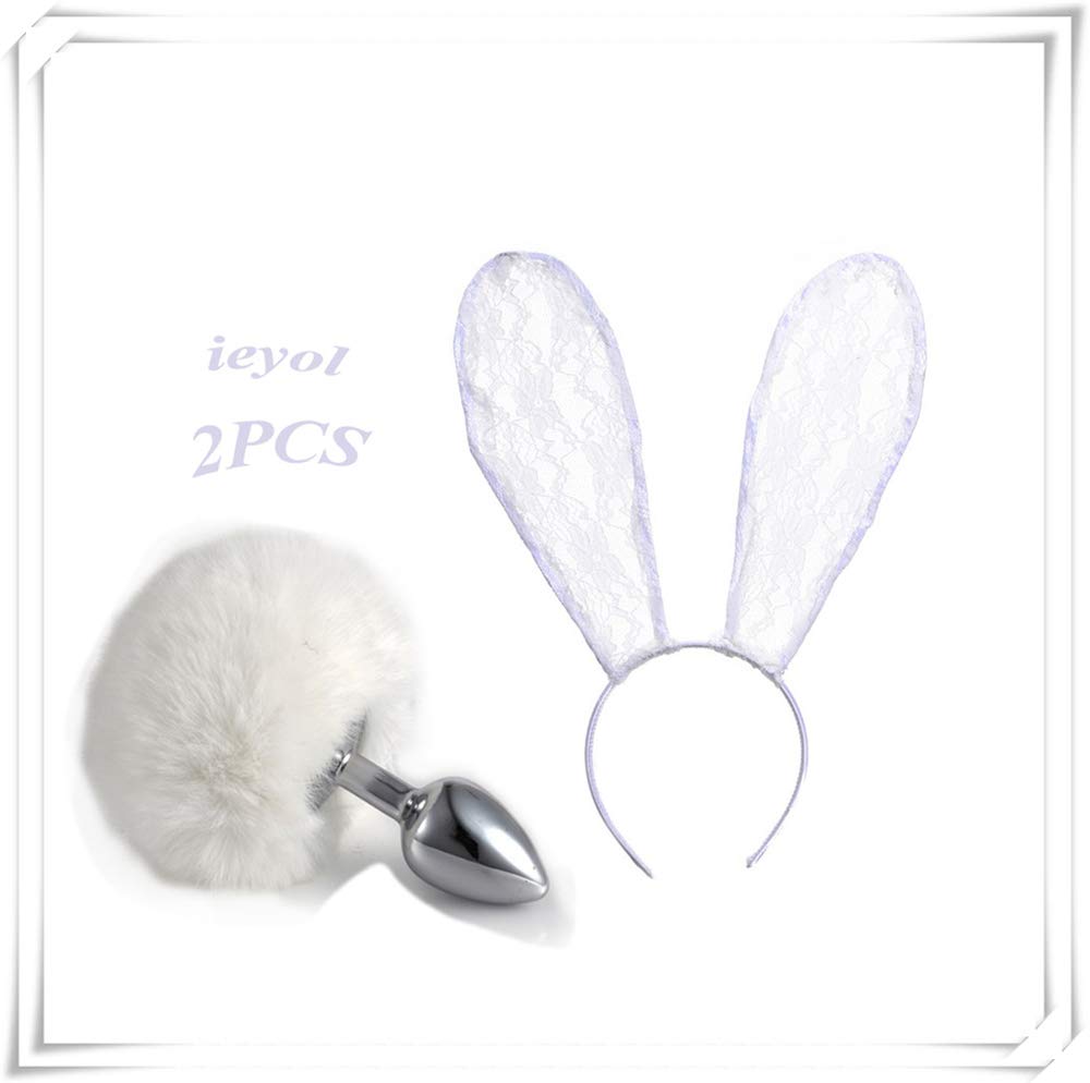 ieyol White Rabbit Headband Fox Ears Bunny Tail Ball