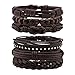 Jusnova 6-10Pcs Braided Leather Bracelets for Men Women Wooden Bead Cuff Bracelet Adjustable