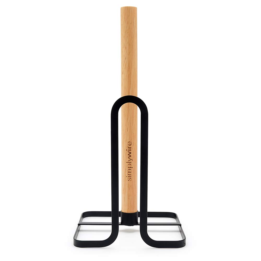simplywire - Black Flat Wire and Wood Kitchen Roll Holder