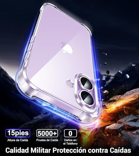 FLLAO 5 in 1 Case for iPhone 17 with 2 Screen Protector and 2 Camera Lens Protector, [Built-in Air Pad] Anti-Shock, Anti-Scratch Phone Case 6.3 Inches, Transparent