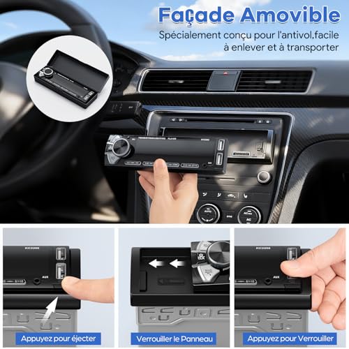RDS Bluetooth Car Radio with Removable Faceplate, Wistrue Car Stereo Bluetooth with Remote Control, 4 x 65 W 1 DIN AM/FM Car Radio with MP3 Player and Two USB Ports Supports AUX/SD/iOS/Android (Multi-Colour)