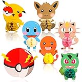 Ticiaga Pikachu Party Favors, 7pcs Cartoon Pikachu Honeycomb Centerpieces, Table Topper for Birthday Party Decoration, Double Sided Cake Topper, Party Supplies for Kids, Photo Booth Props