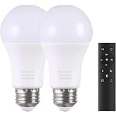 MXhme A19 LED Light Bulbs with Remote Control, 800LM 9W (60W Equivalent) Bulbs,Stepless Dimmable 3000K-6000K,E26 Base,CRI 80+,2.4GHz,25000+ Hours Lifespan,Light Bulb for Home Decor,2Bulb &amp; 1Remote