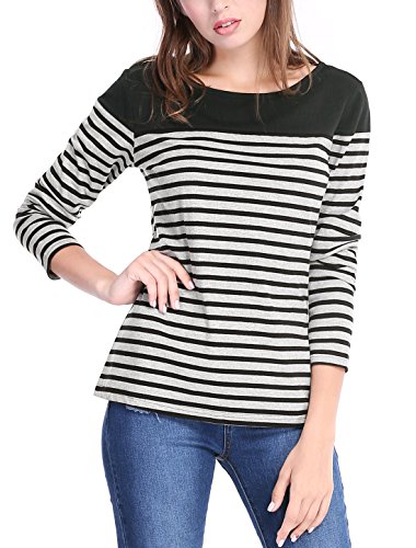 Allegra k women s long sleeves round neck stripes stretch t-shirt…