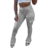 SHINFY Women's Stacked Leggings Pants,Casual Bell Bottom Yoga Pants Ruched Jogging Sweatpants