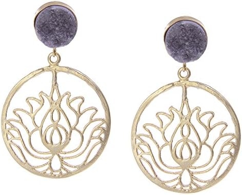 Purple Lotus Circle Of Life Druzy Dangle & Drop Earrings for Women & Girls
