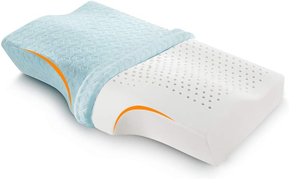 Jiaao Natural Latex Pillow for Sleeping (Light Blue)