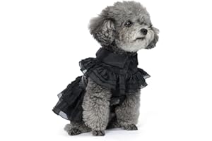 EOILFM Pet Dog Cat Wednesday Dress Addams Costume Cosplay Cute Puppy Kitten Black Coat Clothes with Belt Halloween Party Dress up Pretend Play for Small Medium Dogs