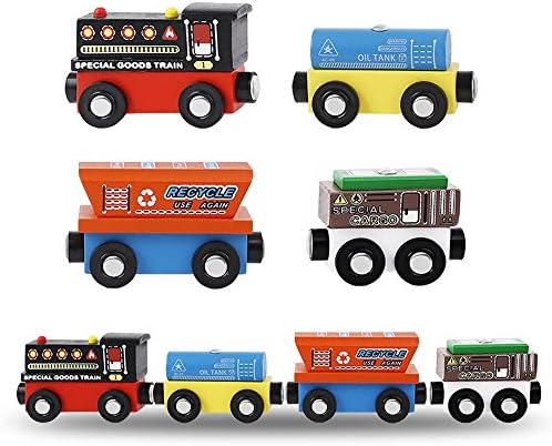 MinYn Wooden Train Cars with Magnetic Engine Deluxe Train Toy Set Collection for Kids Boys and Girls - 4 pieces(Special goods train series)