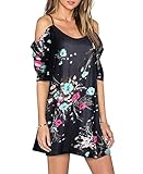 UNIFACO Women's Chiffon Floral Dress Tops Sexy Cut Out Cold Shoulder Spaghetti Straps Tunic Top