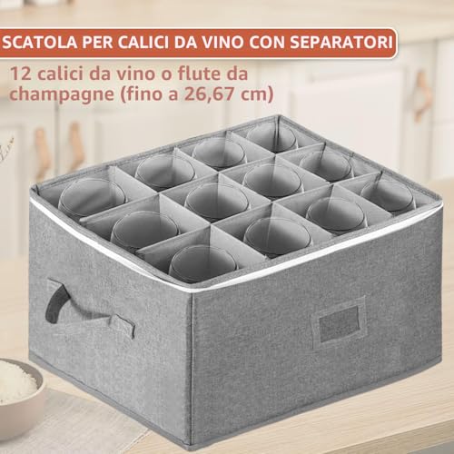 BOHEMIABY Wine Glass Holder Moving Boxes, Stackable Wine Glass Holder with Partition, Stackable Glass Holder for 12 Wine Glasses, Champagne Flutes, Hard Shell with Window for Labels