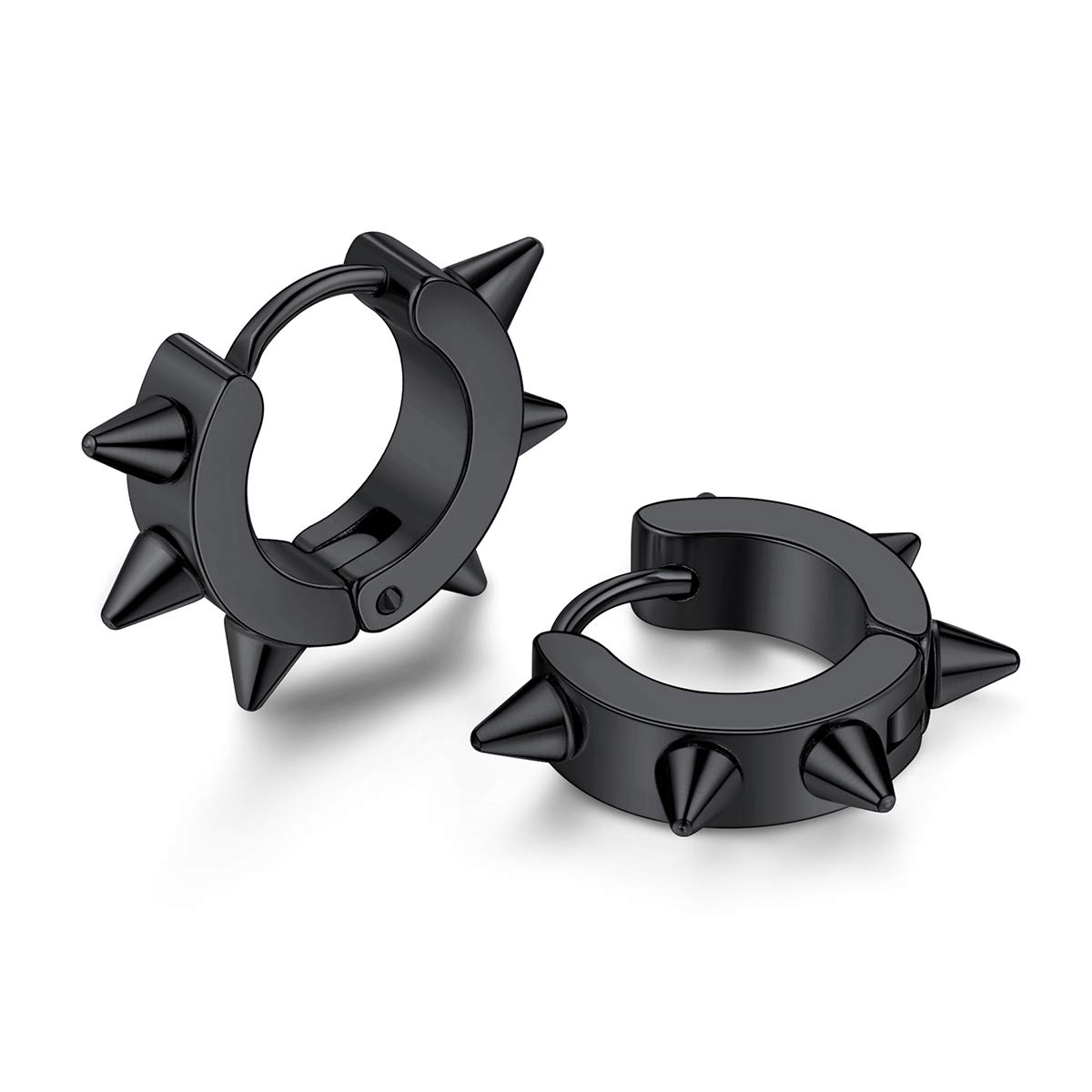 FOCALOOK Black Spikes Hoop Earrings for Men Stainless Steel Hoops Piercing Huggie Earrings for Husband 15mm
