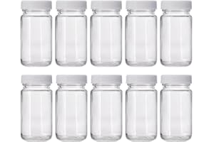 XHPHAPACK 10 Pack 2 oz Wide Mouth Glass Shot Bottles with Caps,60ml Clear Round Small Glass Ginger Shot Bottle With Lids, Mini Travel Essential Bottles for DIY Juice,Potion,Whiskey and Other Drinks