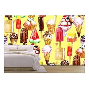 Ice Cream Mix. Watercolor Seamless Pattern. - Removable Wall Mural | Self-Adhesive Large Wallpaper - 66x96 inches