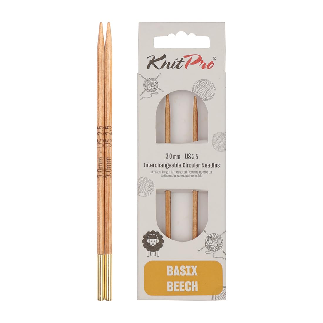 KnitPro Basix Beech Interchangeable Circular Needles 4" (10cm) | 3.00mm