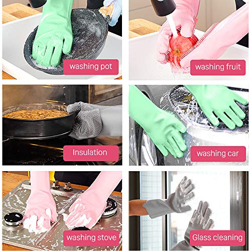 image for NIROLLE Reusable Silicone Dishwashing Gloves, 3 Pairs of Rubber Scrubb