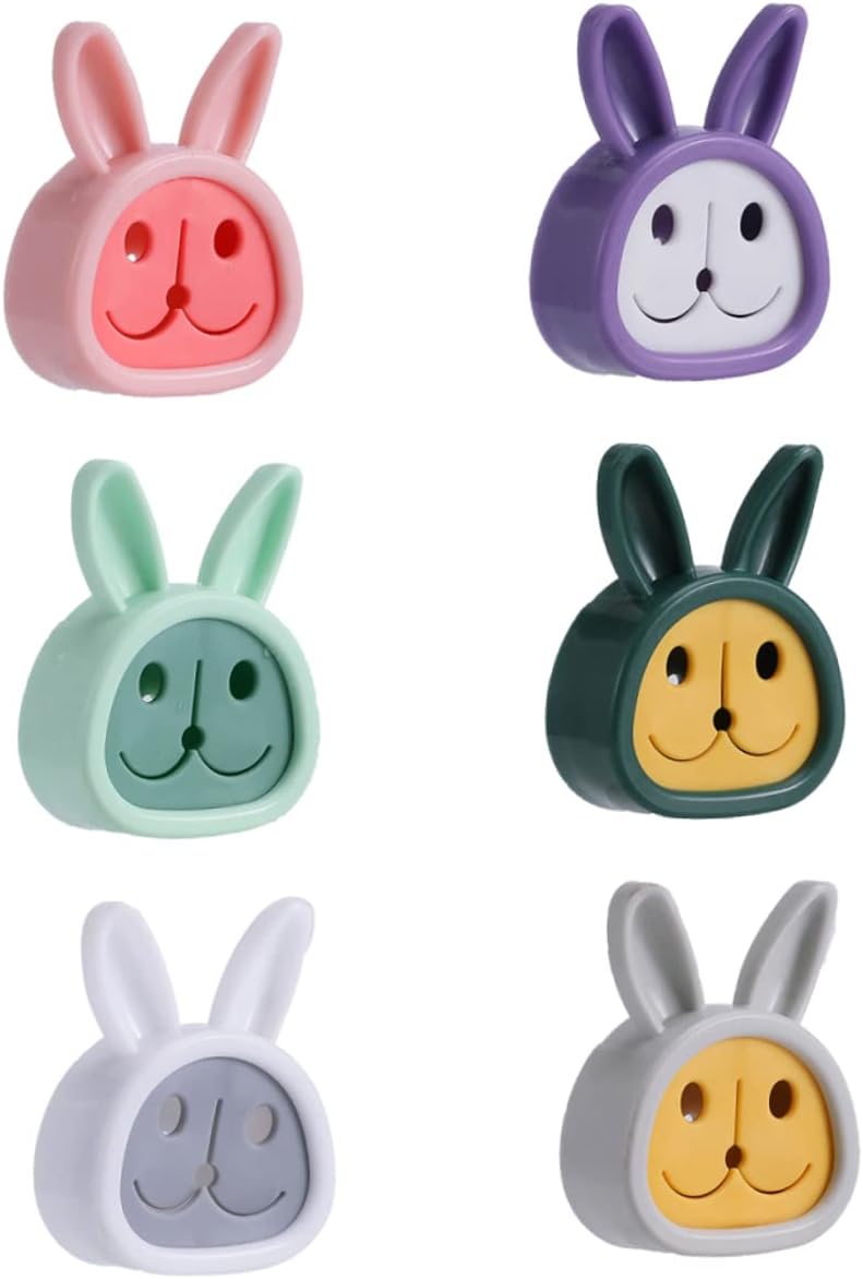 MAGICLULU 6pcs Cartoon Rabbit Push Towel Hooks - No Drilling, Mixed Colors