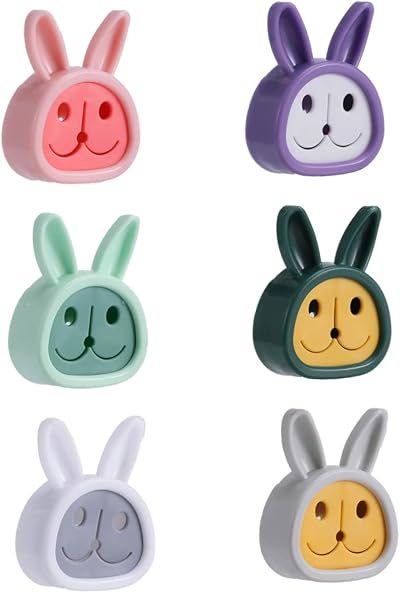 MAGICLULU 6pcs Cartoon Rabbit Push Towel Hooks - No Drilling, Mixed Colors