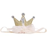 LINLULU Birthday Crown Headband - Gold/Pink Glitter Mini Crown