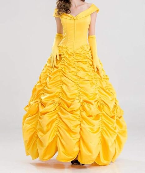 Amazon Co Jp ハロウィンアダルトアニメ映画コスプレスカート美女と野獣ベルプリンセスコスチュームベルファンシードレスパーティーコスチューム ベルプリンセスドレス スカート 手袋 Yellow S ホーム キッチン