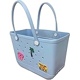 XL Waterproof Rubber Beach Tote Bag with Drainage Holes –Stylish Rubber Bag with Charms for Sand-Free Beach,Pool & Lake Days