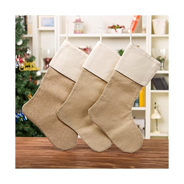 WeiVan Christmas Stocking Plain Burlap Stocking Decorum, Large - Image 4