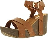 Refresh MARA-05 Women's Ankle Strap Comfort Criss Cross Platform Wedge Sandal,8 B(M) US,Brown