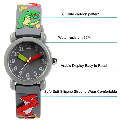 Venhoo Kids Watches 3D Cute Cartoon Waterproof Silicone Children Wrist Watches Time Teacher Gift for Boys Little Child (Gray Dragon)