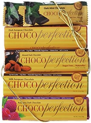 ChocoPerfection 6-bar Variety Gift Box 2 Dark Mint, 1 Dark, 1 Milk, 1 Dark Raspberry, and 1 Dark Almond bar by ChocoPerfection