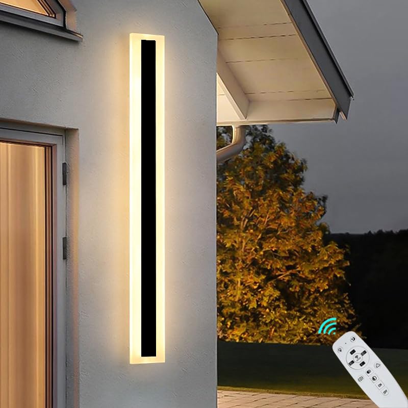 JKFBHGJL 47.2in Outdoor Wall Lights, 30W Garden Wall Lights Dimmable 3 Colors Porch Lights Outdoor, IP65 Rainproof Acrylic Outdoor Long Strip Wall Light for Hallway,Villa,Balcony,Yard